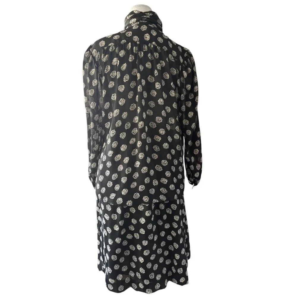 Vintage Dana Alexander 80s 3 Piece Skirt Set with blouse & scarf B/W floral sz 8